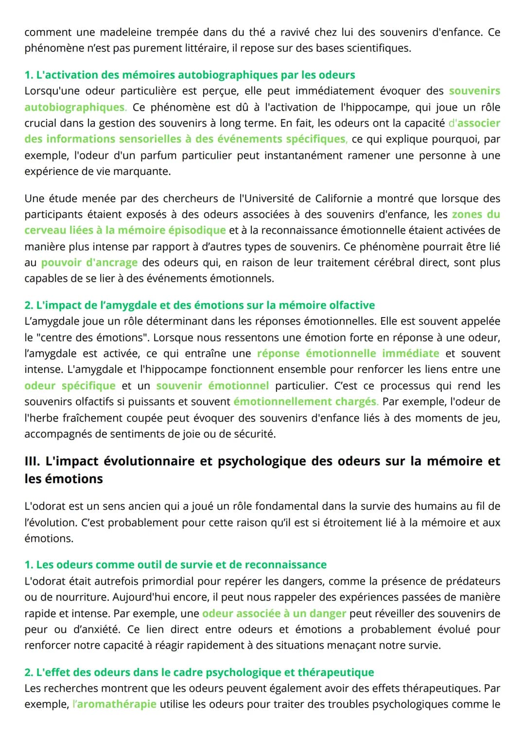 --- OCR Start ---
GRAND ORAL SVT
En quoi l'odorat a t-il la capacité de raviver des
souvenirs émotionnels ?
L'odorat, souvent négligé par ra