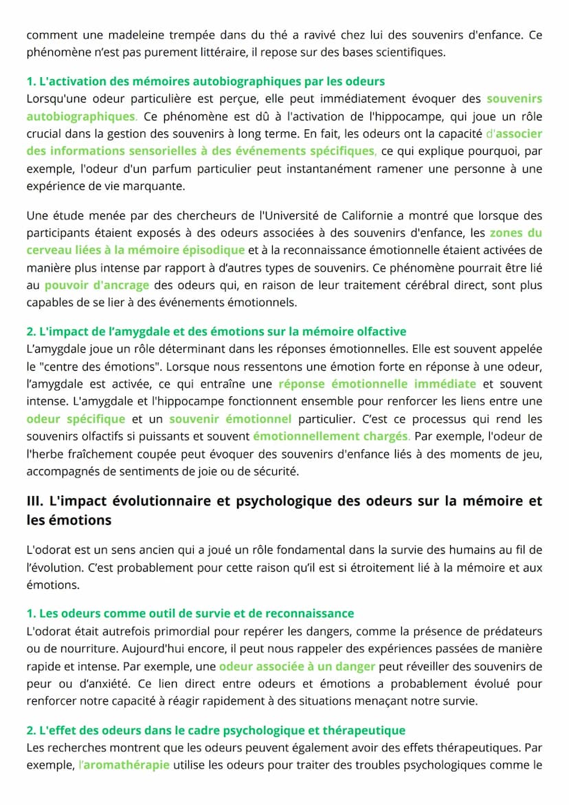 --- OCR Start ---
GRAND ORAL SVT
En quoi l'odorat a t-il la capacité de raviver des
souvenirs émotionnels ?
L'odorat, souvent négligé par ra