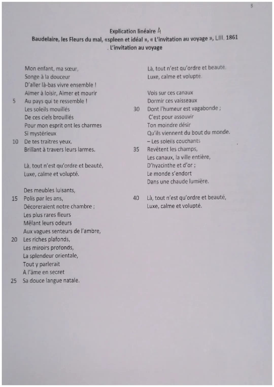explication linéaire- L'invitation au voyage
