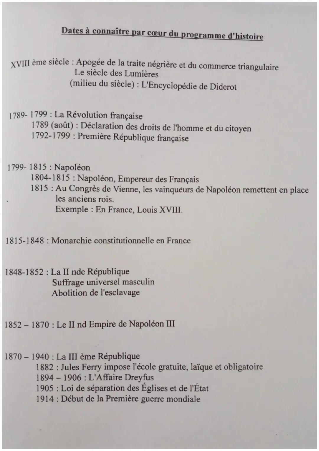Dates à connaître par cœur du programme d'histoire
XVIII ème siècle : Apogée de la traite négrière et du commerce triangulaire
Le siècle des