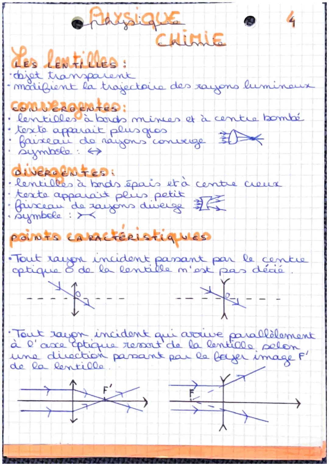Physique
Les lentilles :
•objet transparent
-modifient la trajectoire des rayons
.
Chimic
convergentes:
lentilles à bords minces et à centre