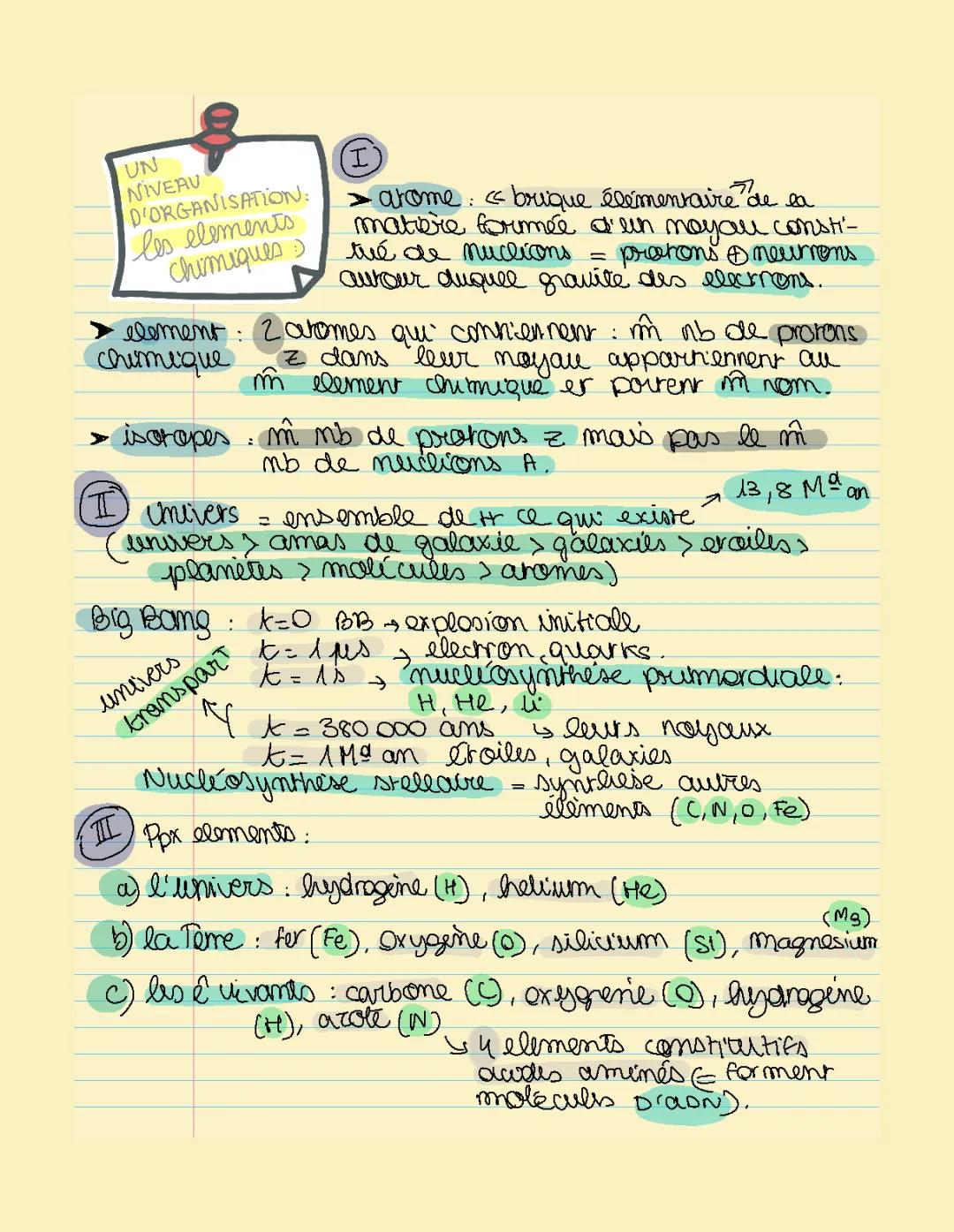 Un niveau d’organisation : les éléments chimiques