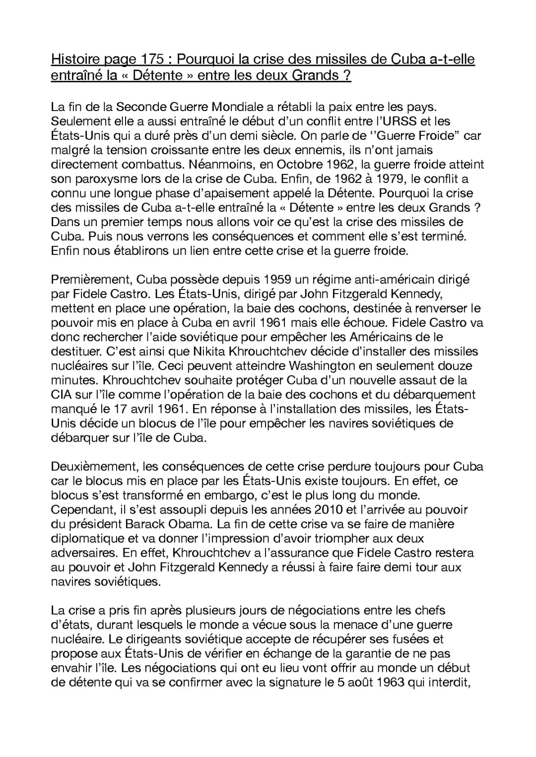 Crise des missiles de Cuba: Résumé et Corrigé Facile