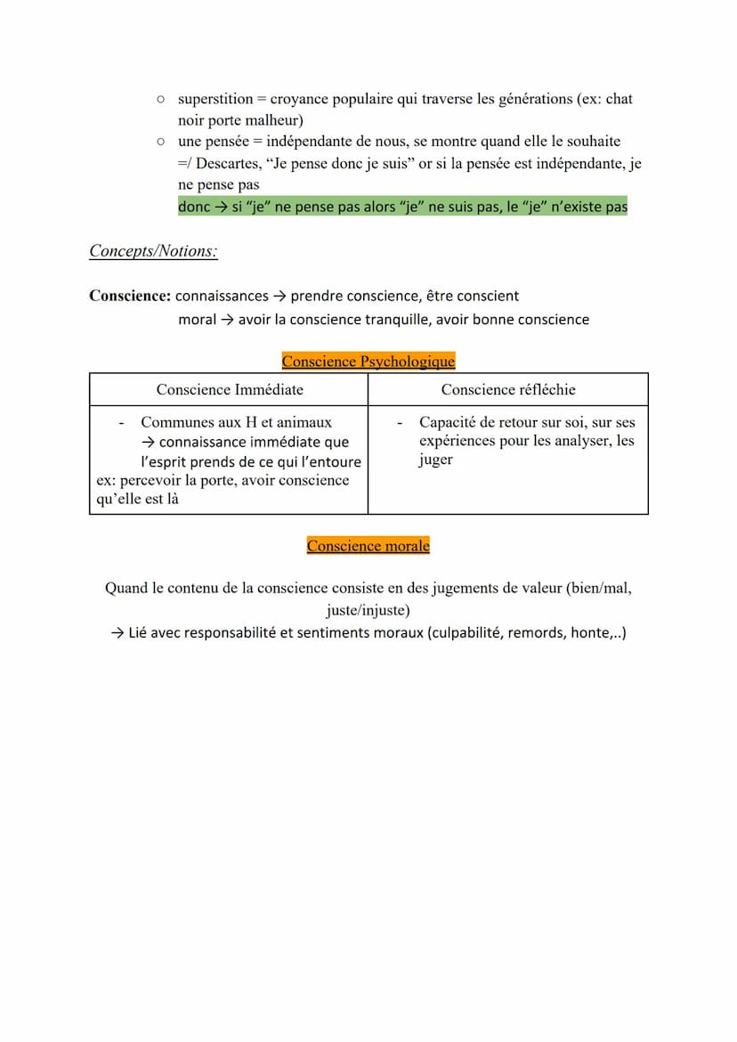 Chapitre 2: Conscience, Inconscient,
Liberté
Philosophes:
●
Descartes: Projet = rechercher la vérité
O doute de tout, si qq chose résiste au