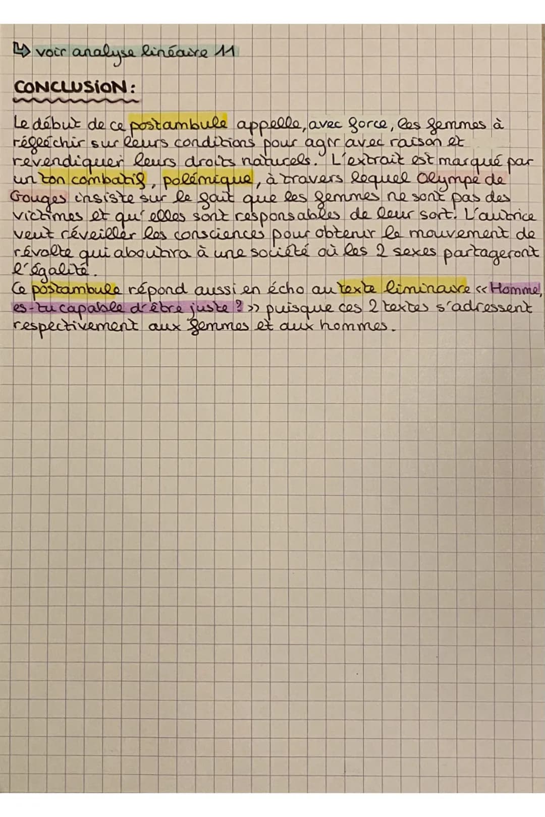 44 voir analyse linéaire 11
CONCLUSION:
Le début de ce postambule appelle, avec force, les femmes à
réfléchir sur leurs conditions pour agir