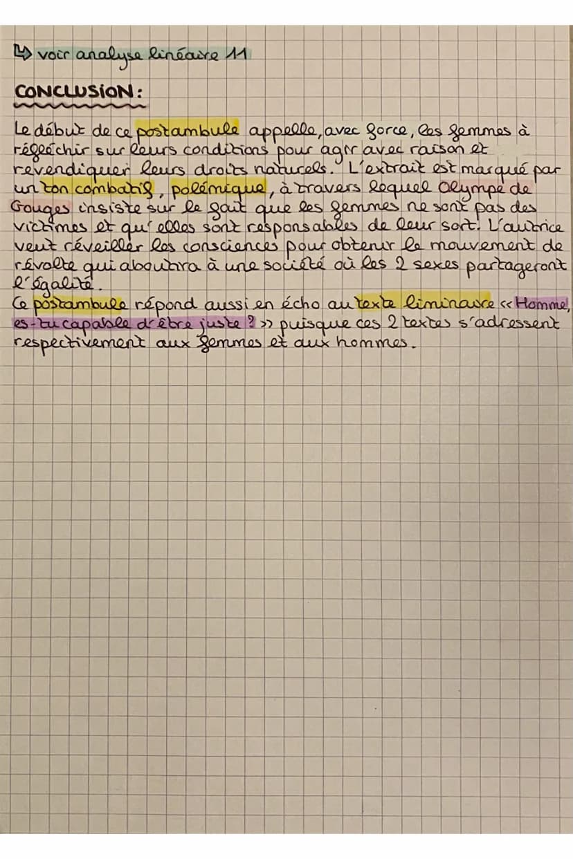 44 voir analyse linéaire 11
CONCLUSION:
Le début de ce postambule appelle, avec force, les femmes à
réfléchir sur leurs conditions pour agir