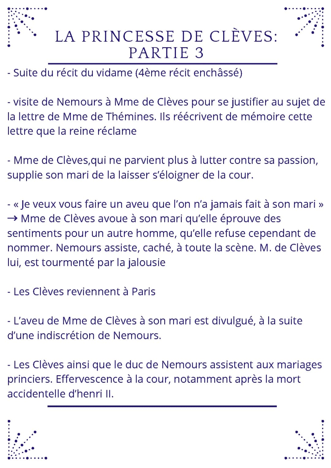 Résumé de la Princesse de Clèves - Partie 3 - Personnages et Morale