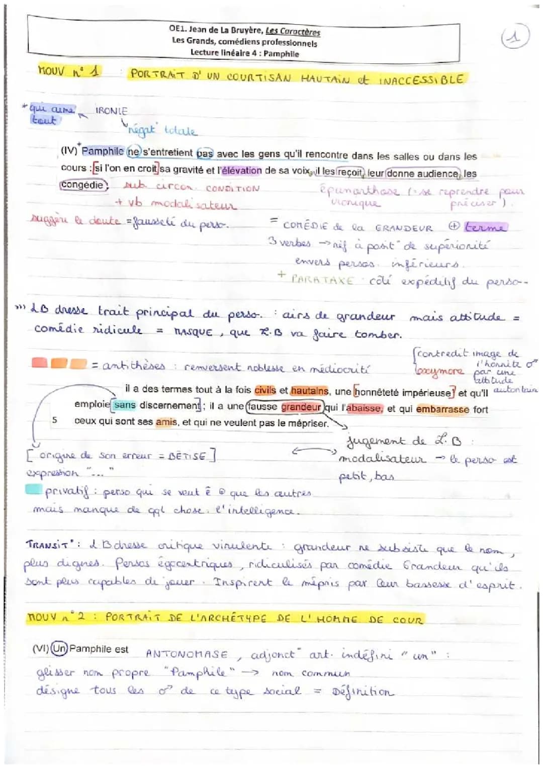 analyse linéaire Les Caractères, J. La Bruyère 