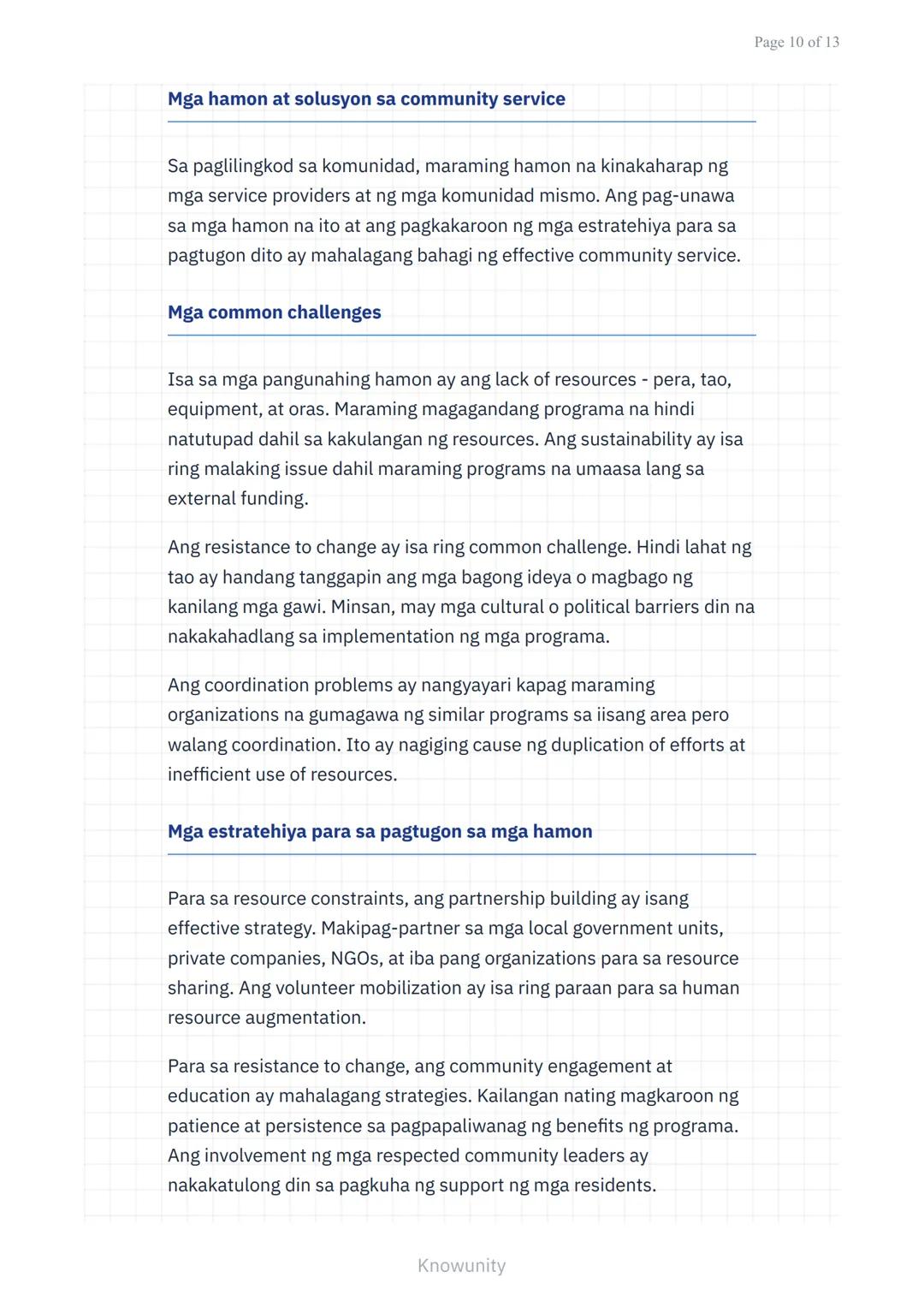 Pagpapalalim sa Pagkilala sa Sarili at Pakikipagkapwa sa
Komunidad
Pag-unawa sa pagtulong sa kapwa at paglilingkod
sa komunidad
Mga Layuning