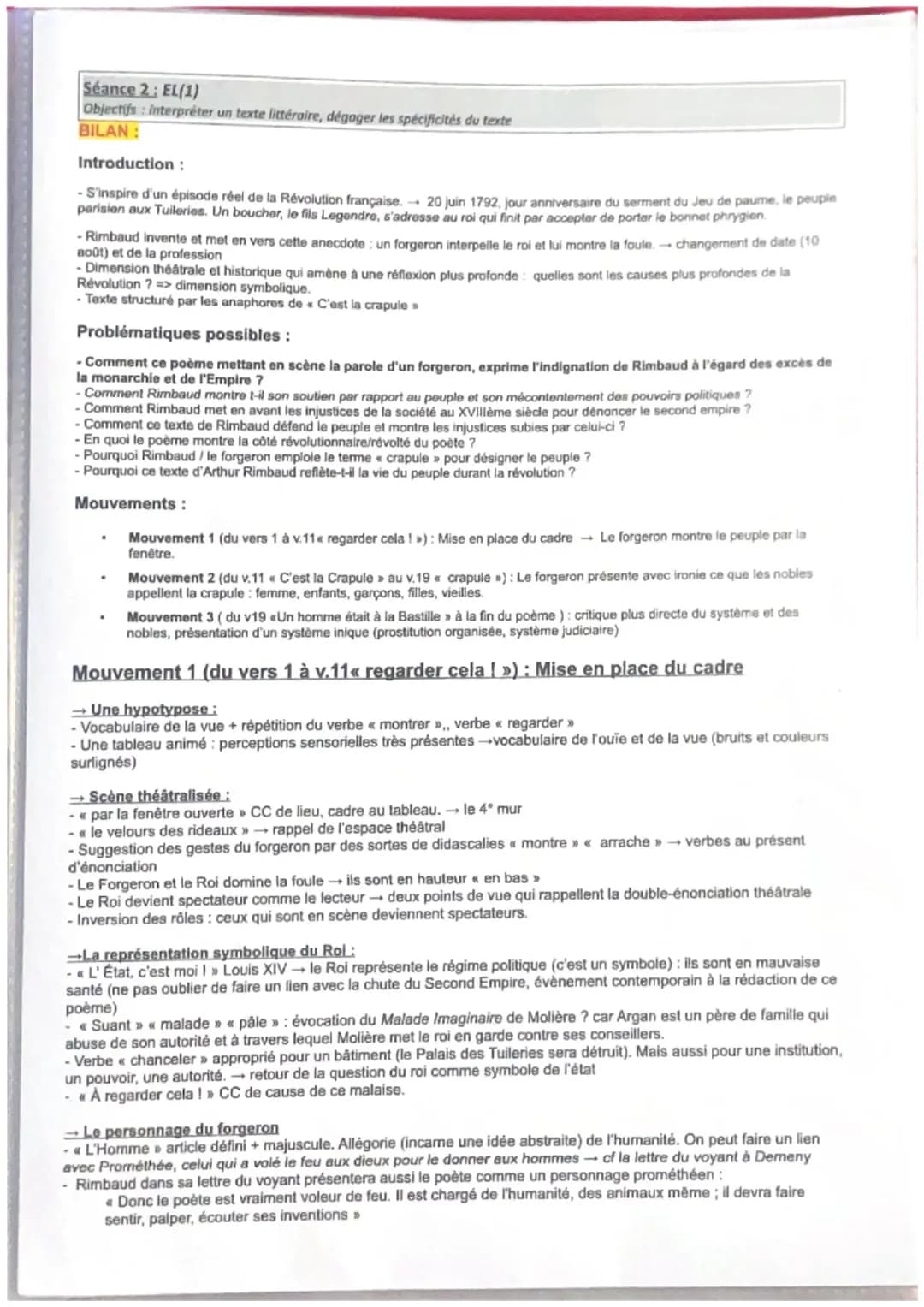 étude linéaire le forgeron Arthur Rimbaud