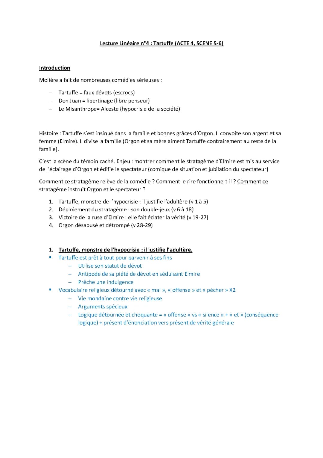 Tartuffe Acte 4 Scène 5 et 6 Analyse Linéaire - Texte PDF et Résumé