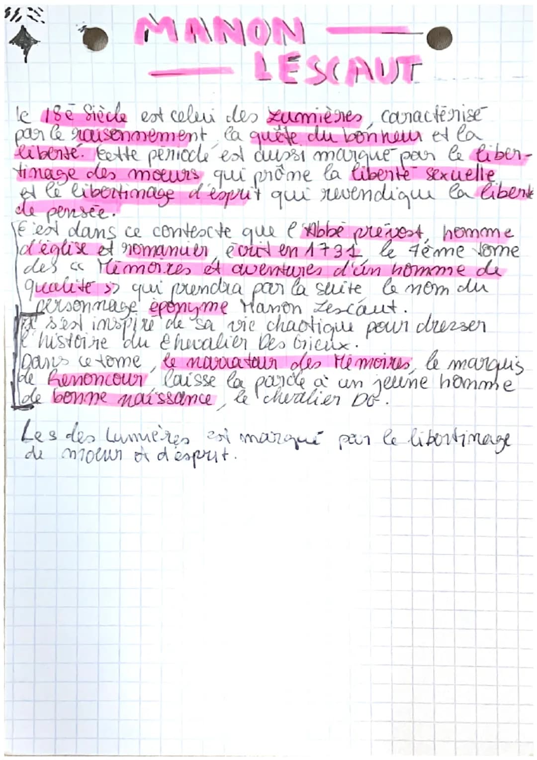 MANON
LESCAUT
le 18e siècle est celui des Lumières, caractenise
par le raisonnement, la quête du bonheur et la
liberté. lette penicclé est a