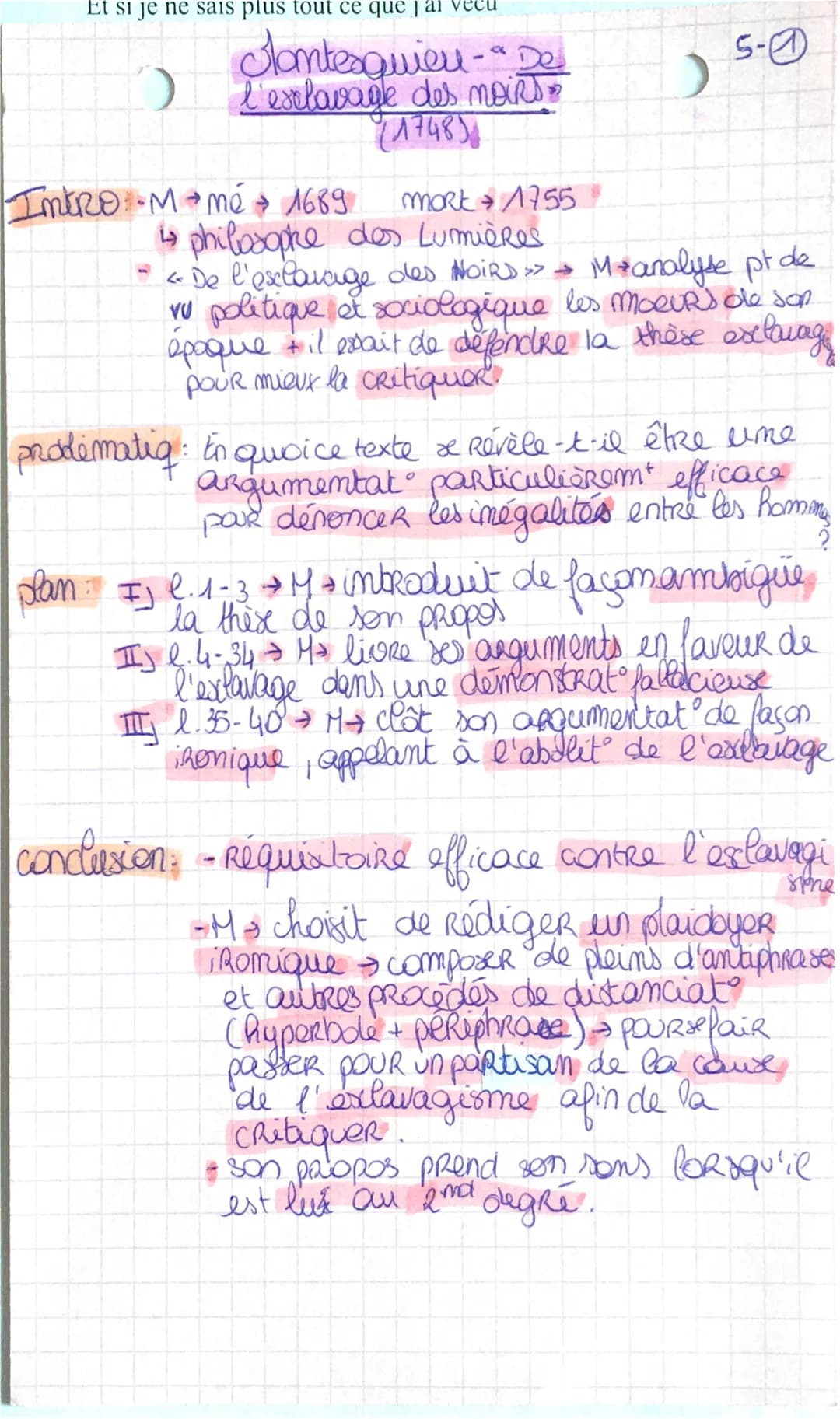 Et si je ne sais plus tout ce que j'ai ecu
2
Montesquieu - " De
l'esclavage des moins
(1748)
Intro M mé → 1689
4
5-0
MORE → 1755
-
↳ philoso