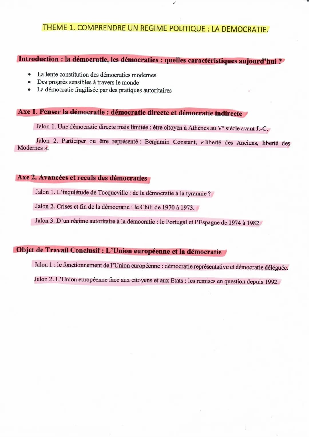 THEME 1. COMPRENDRE UN REGIME POLITIQUE : LA DEMOCRATIE.
Introduction : la démocratie, les démocraties : quelles caractéristiques aujourd'hu