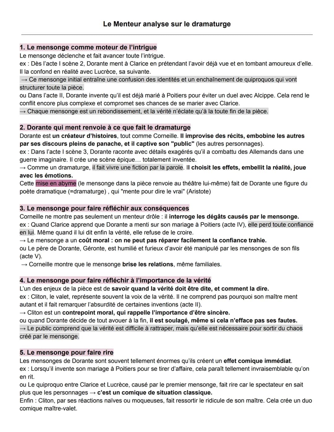 Le Menteur analyse sur le dramaturge

1. Le mensonge comme moteur de l'intrigue
Le mensonge déclenche et fait avancer toute l'intrigue.
ex: 