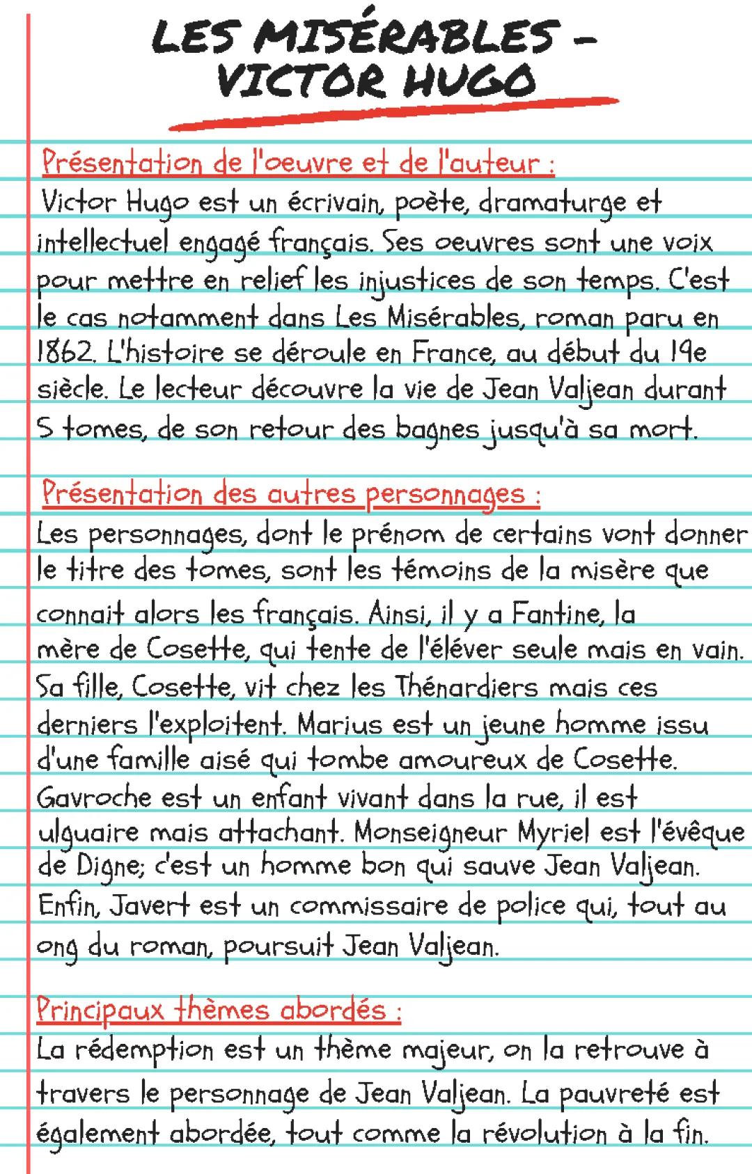 Résumé Les Misérables - Victor Hugo : Analyse Chapitre par Chapitre et Court Exposé