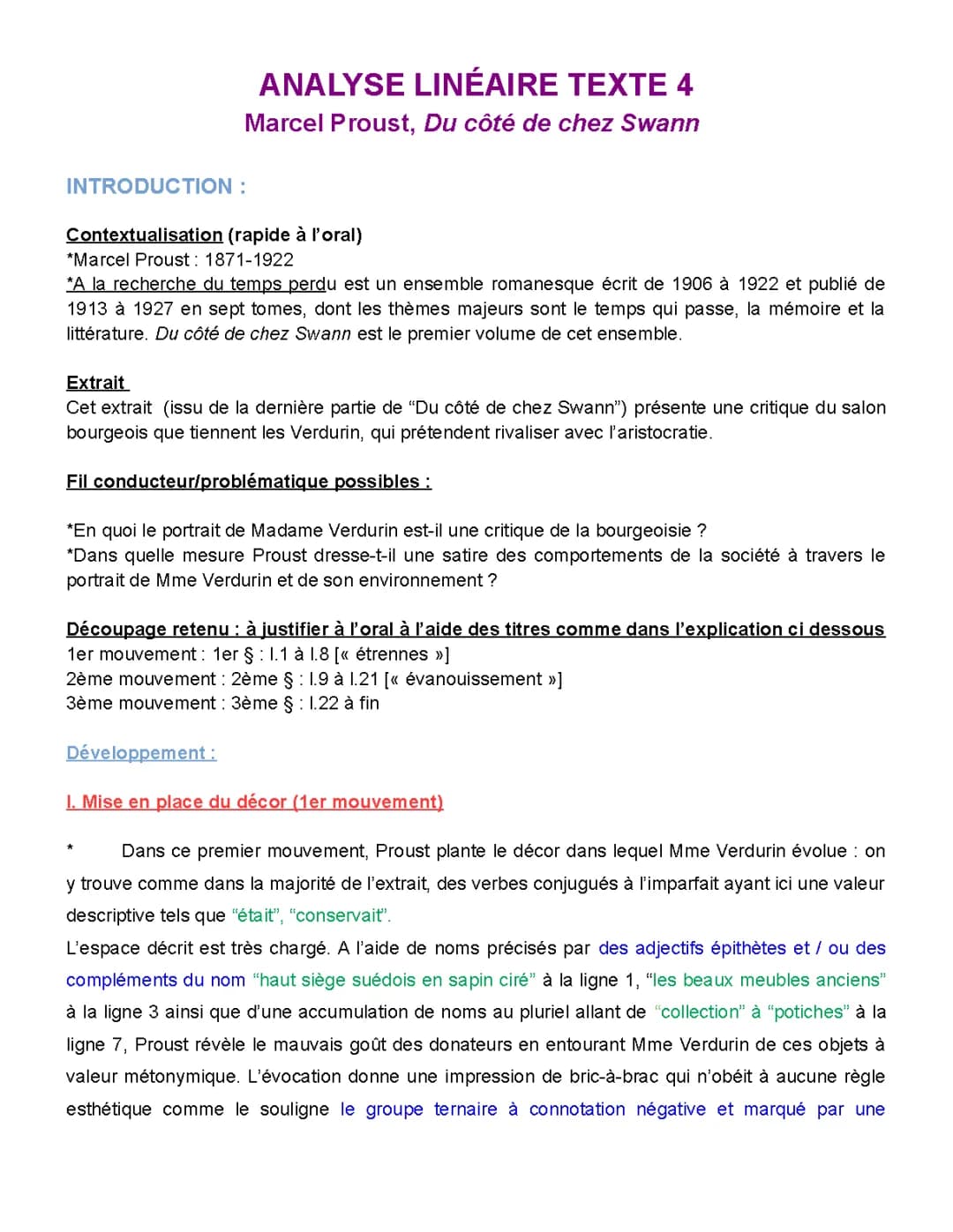 Analyse Du Côté de chez Swann et À la recherche du temps perdu - Marcel Proust