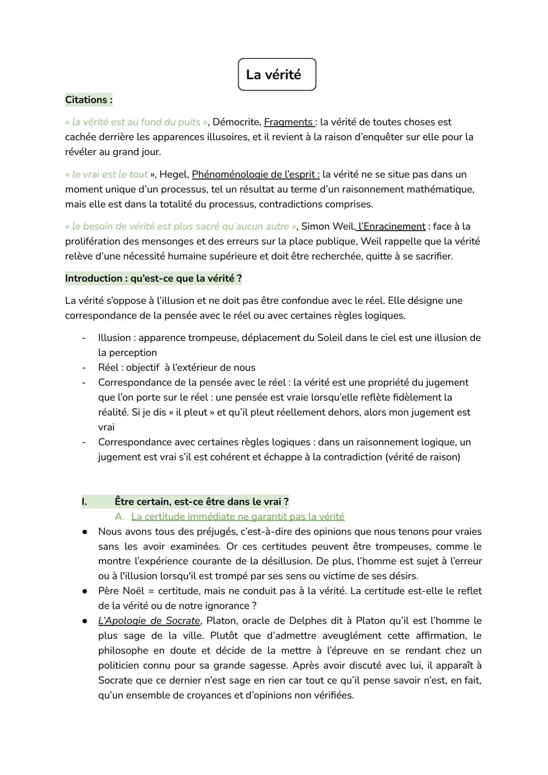 La vérité en philosophie - dissertation, cours, et citations