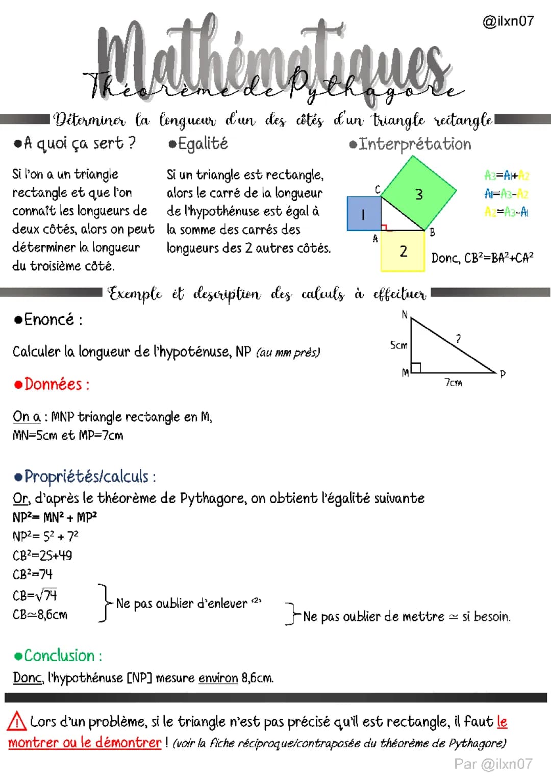 Théorème de Pythagore 4ème : Calculer les Côtés d'un Triangle Rectangle et l'Hypoténuse