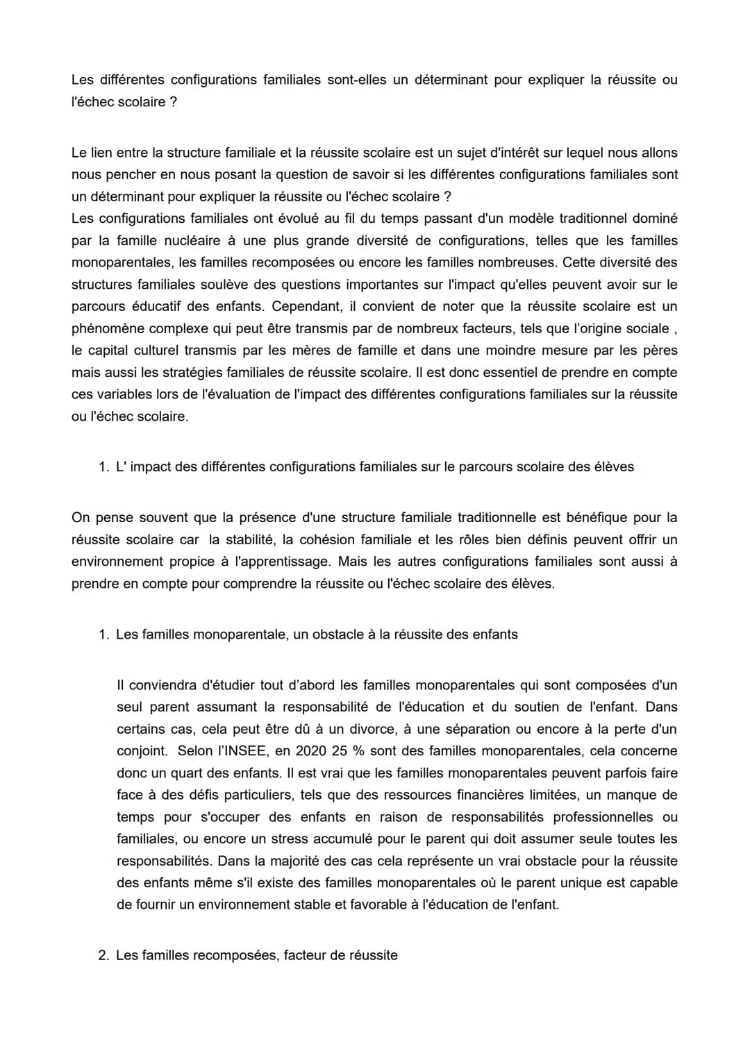 Les différentes configurations familiales sont-elles un déterminant pour expliquer la réussite ou
l'échec scolaire ?
Le lien entre la struct