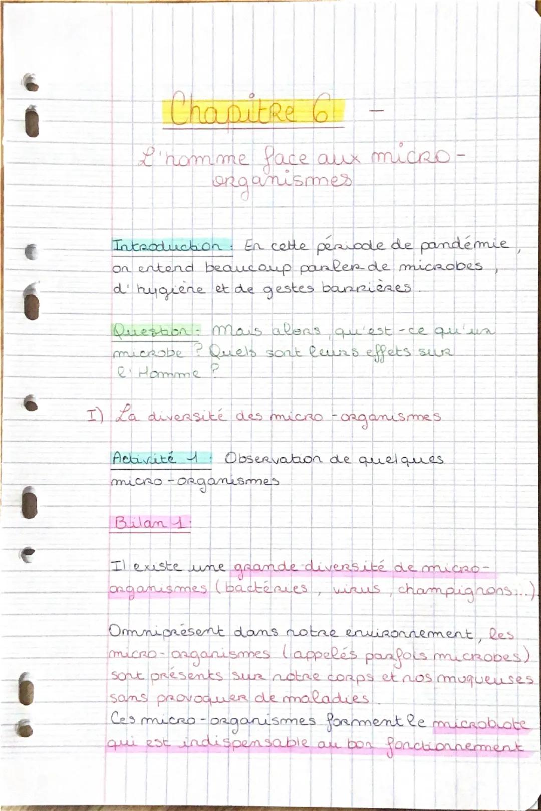 Chapitre 6
L'homme face aux micro-
organismes
Introduction
En cette période de pandémie
on entend beaucoup parler de microbes
d'hygiène et d