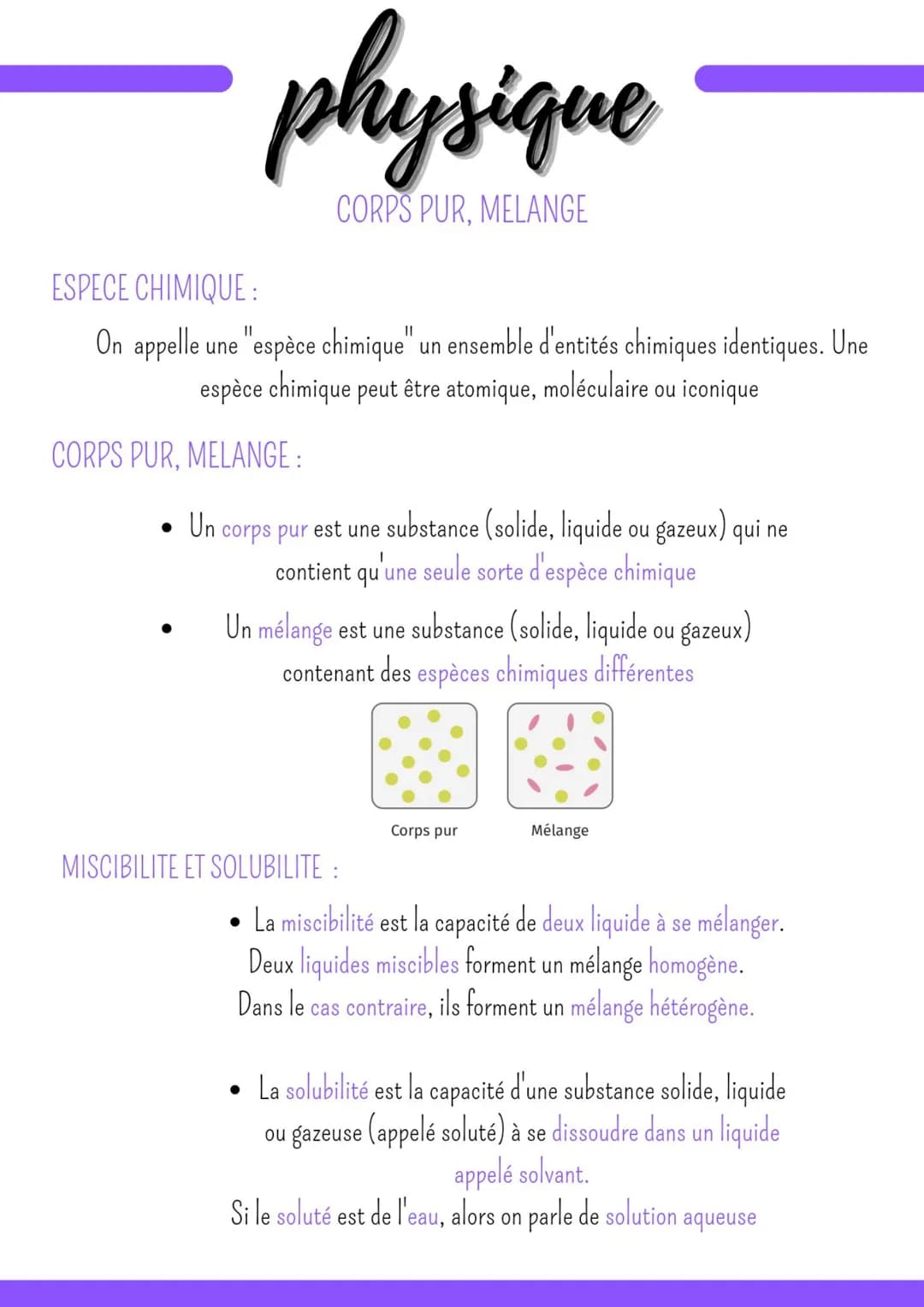ESPECE CHIMIQUE :
On appelle
physique
CORPS PUR, MELANGE
●
CORPS PUR, MELANGE :
●
une "espèce chimique" un ensemble d'entités chimiques iden