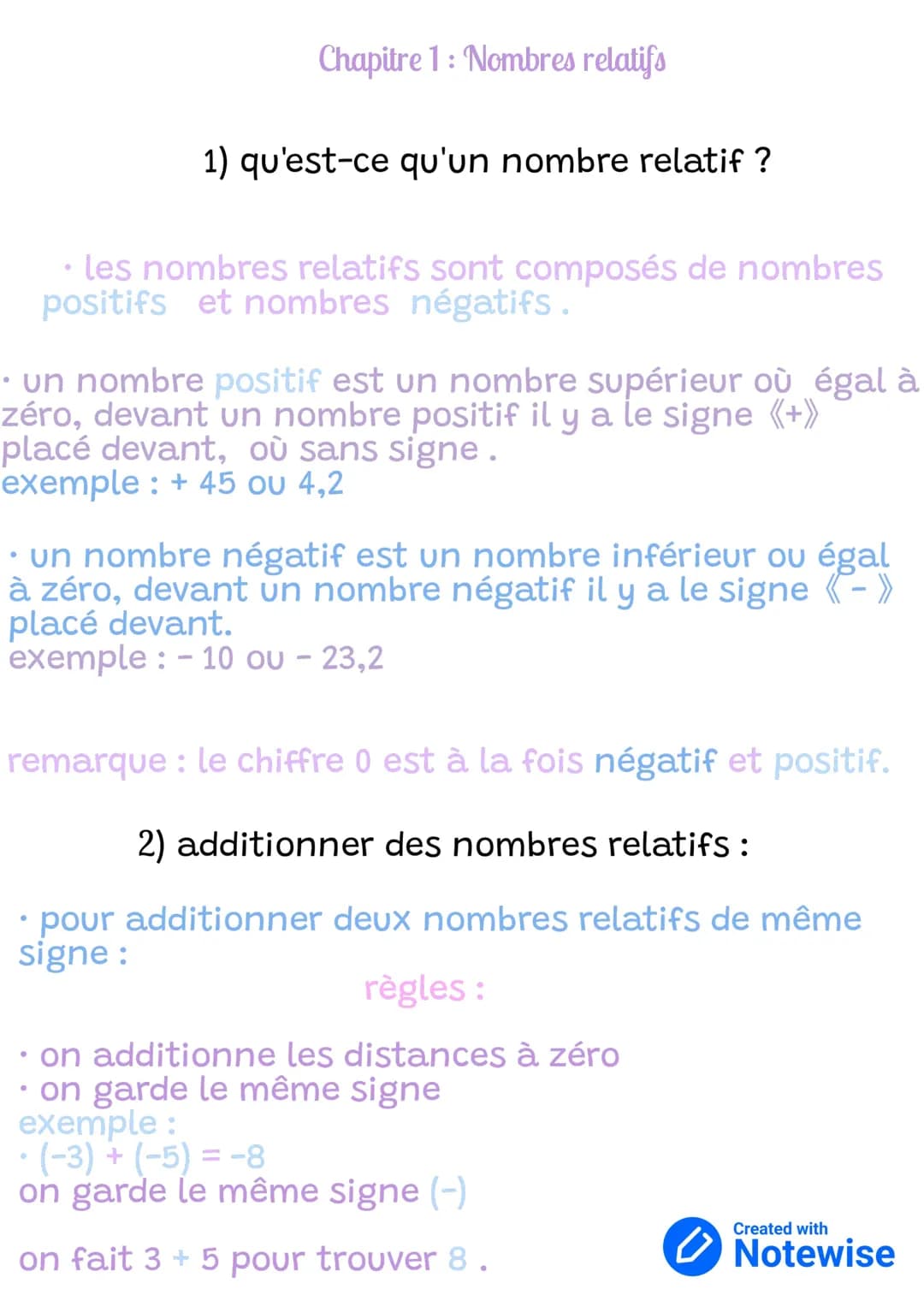 Addition et soustraction de nombres relatifs