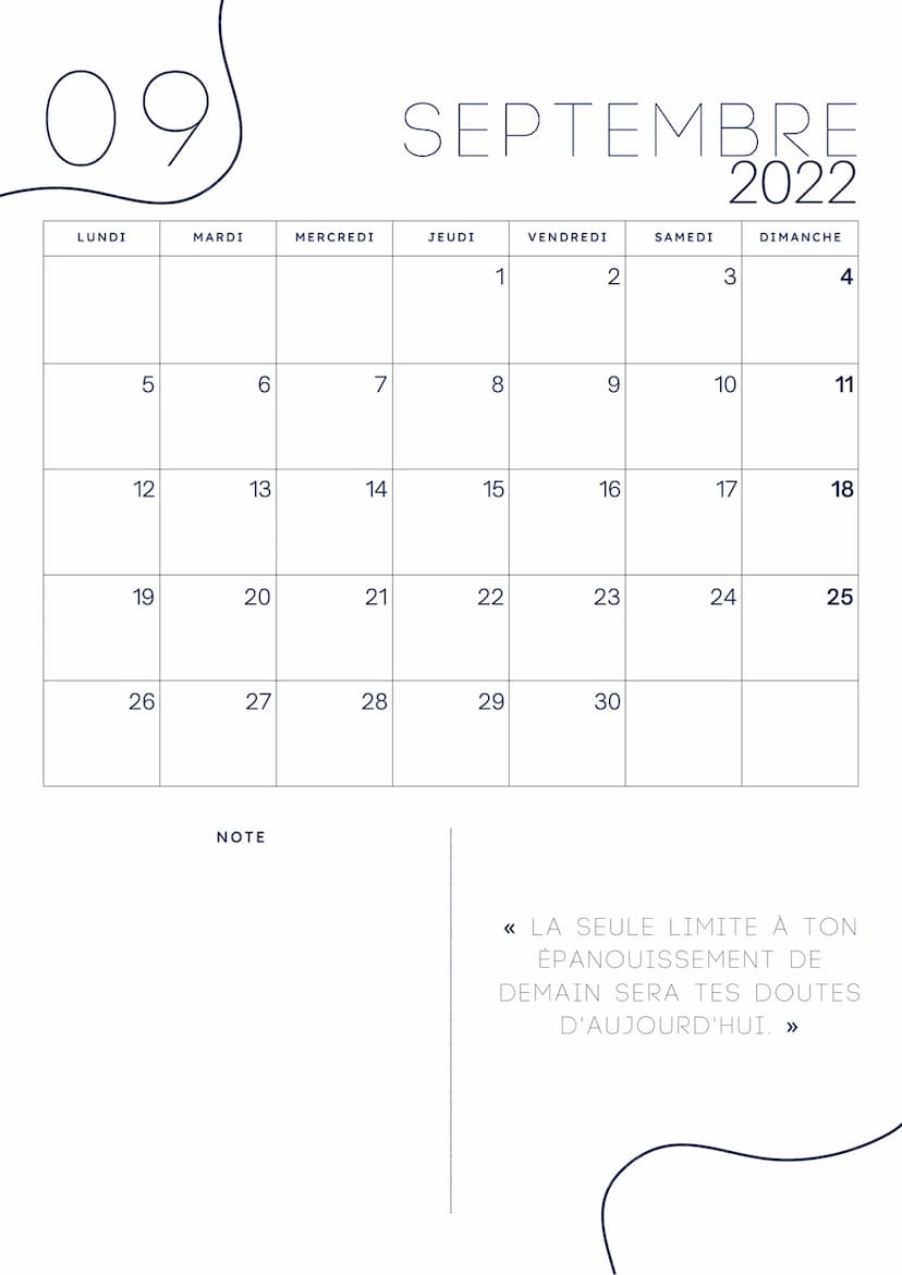 DÉFINITIONS PROGRESSION RÉVISIONS
SUJET
TEMPS
COMPRÉHENSION
OOOOO
DOOOO
OO NOTES 05
LUNDI
1
8
15
22
29
MARDI
2
9
16
23
30
NOTE
MERCREDI
3
10