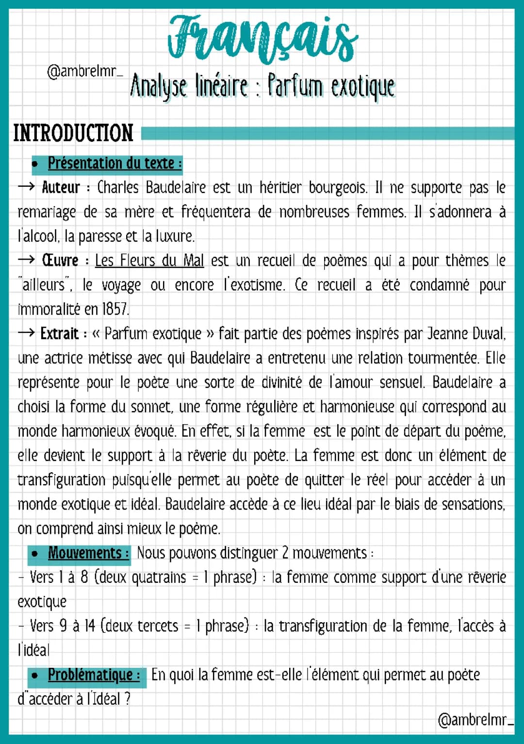 Parfum exotique Baudelaire Analyse PDF et Résumé