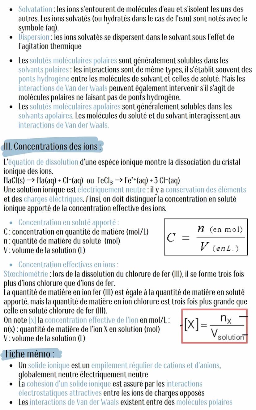 Chimie
Cohésion et dissolution de la matière
1. Cohésion d'un solide :
1. Cas d'un solide ionique :
Un solide ionique est constitué de catio