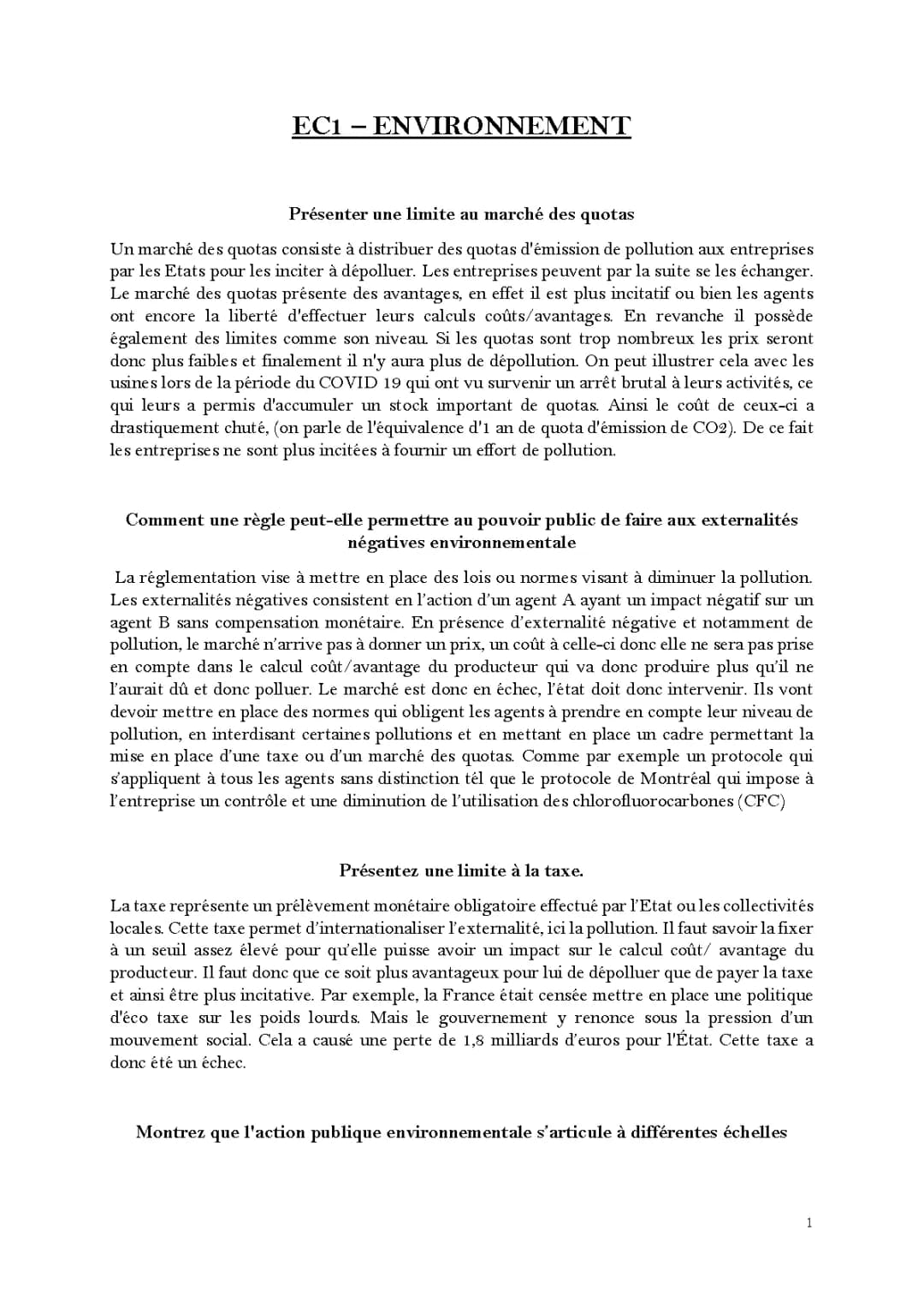 Comprendre les limites du marché des quotas environnement et l'échec de l'éco taxe en France