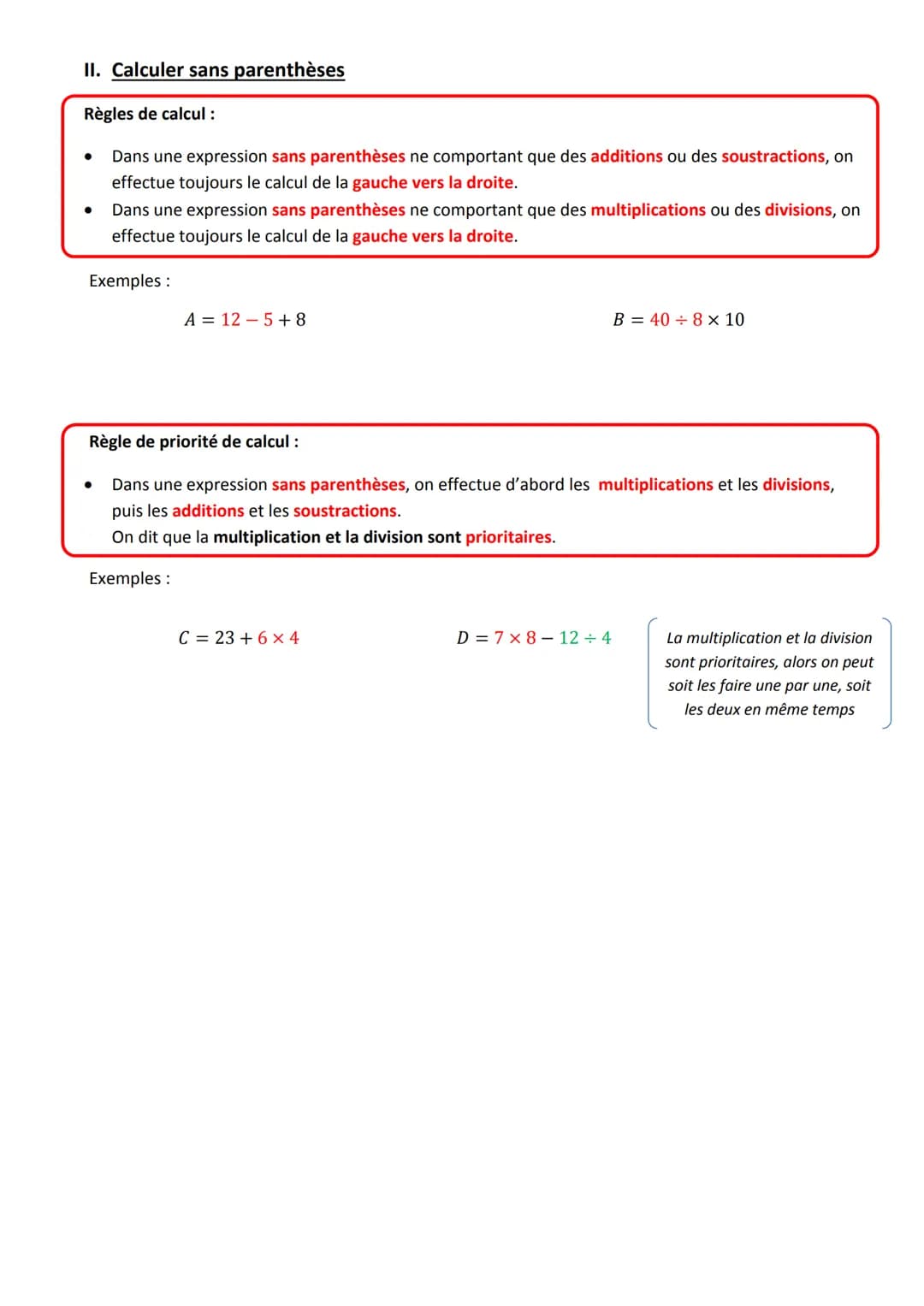 I. Un peu de vocabulaire (à retenir !)
● Le résultat de l'addition est appelé la somme
Le résultat de la soustraction est appelé la différen