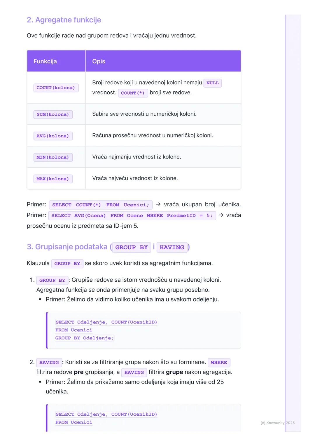 # Napredni SQL upiti

Uvod u napredne SQL upite

Do sada smo radili osnovne `SELECT`, `FROM`, `WHERE` upite za izvlačenje
podataka iz jedne 