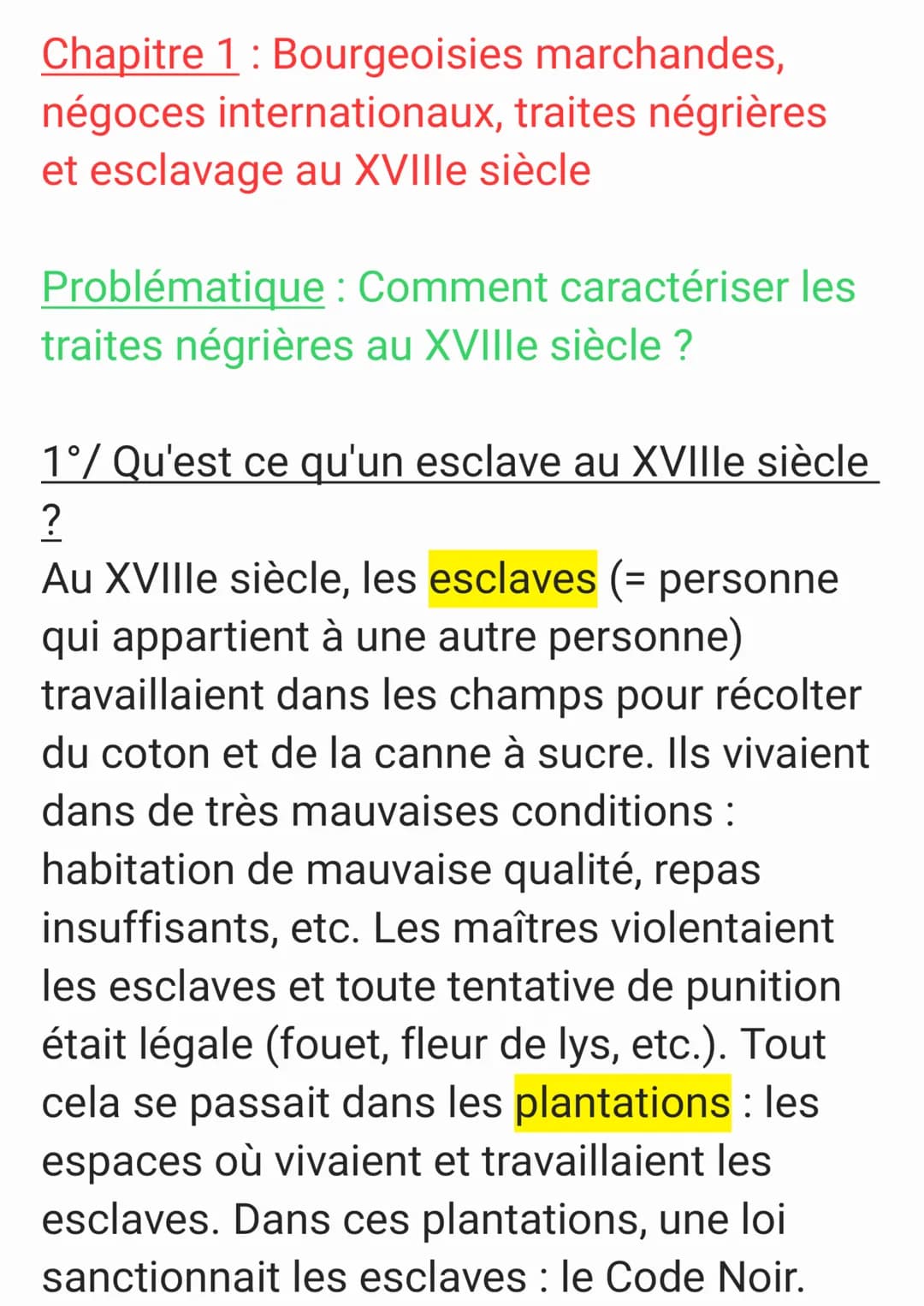 Chapitre 1: Bourgeoisies marchandes,
négoces internationaux, traites négrières
et esclavage au XVIIIe siècle
Problématique : Comment caracté