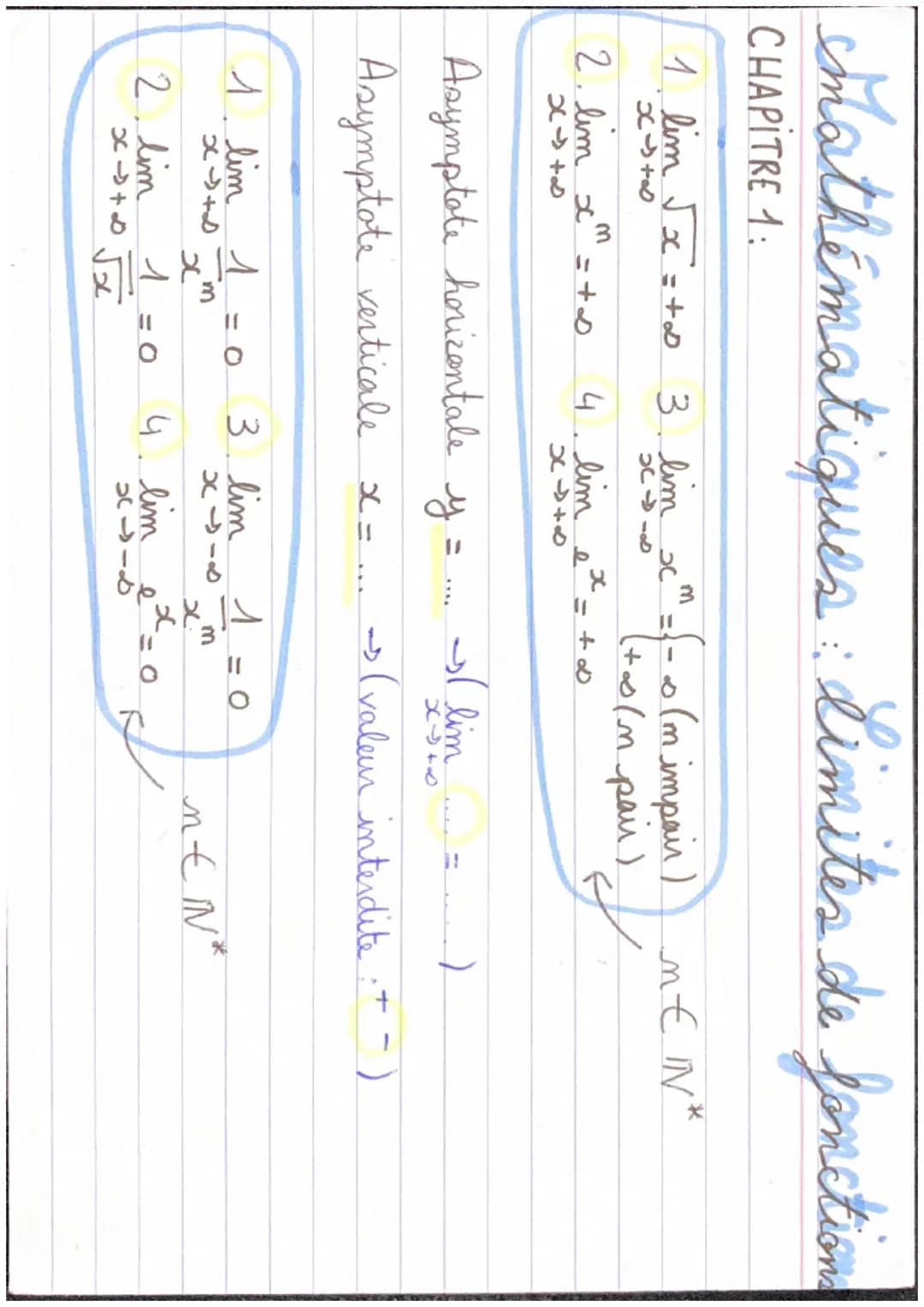 Mathématiques : Limites de fonction
CHAPITRE 1:
1 lim √x=+∞0 3 lim x²
943
X476
2. lim x
2476
= +6
1 lim 1
2476
4. lim é
e
9448
Clim
Asymptat