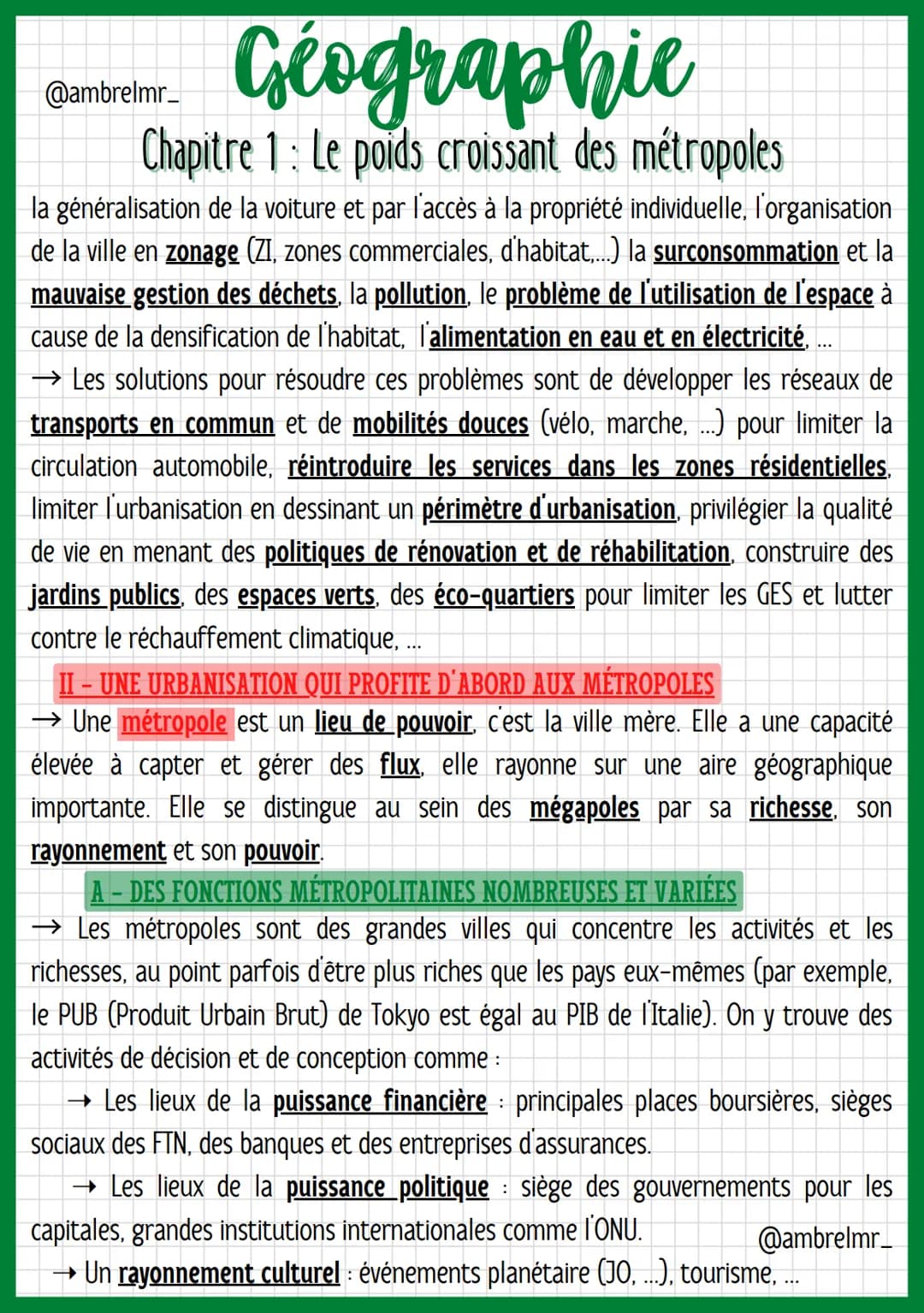 Géographie
Chapitre 1: Le poids croissant des métropoles
@ambrelmr_
→ La mondialisation est le processus d'ouverture des économies nationale