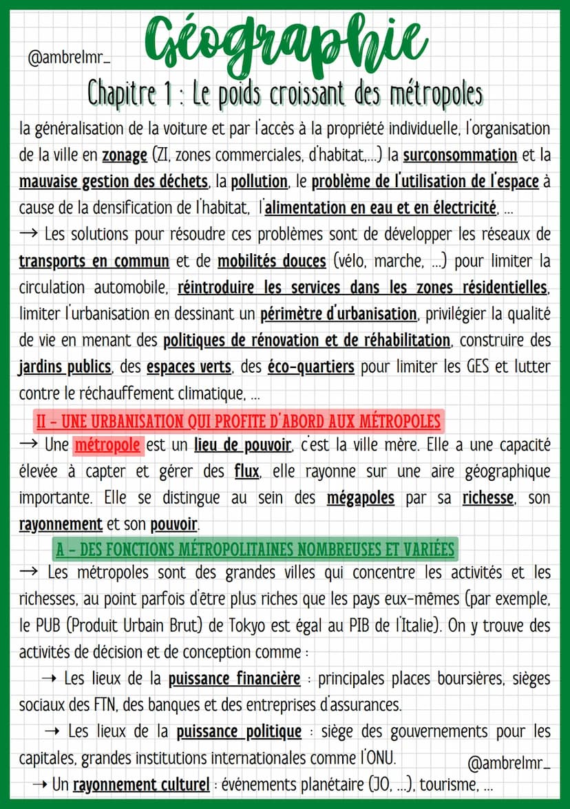 Géographie
Chapitre 1: Le poids croissant des métropoles
@ambrelmr_
→ La mondialisation est le processus d'ouverture des économies nationale