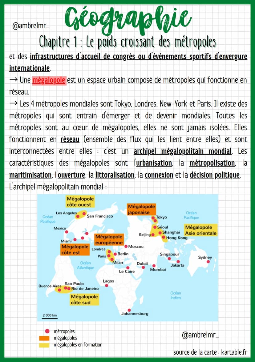 Géographie
Chapitre 1: Le poids croissant des métropoles
@ambrelmr_
→ La mondialisation est le processus d'ouverture des économies nationale