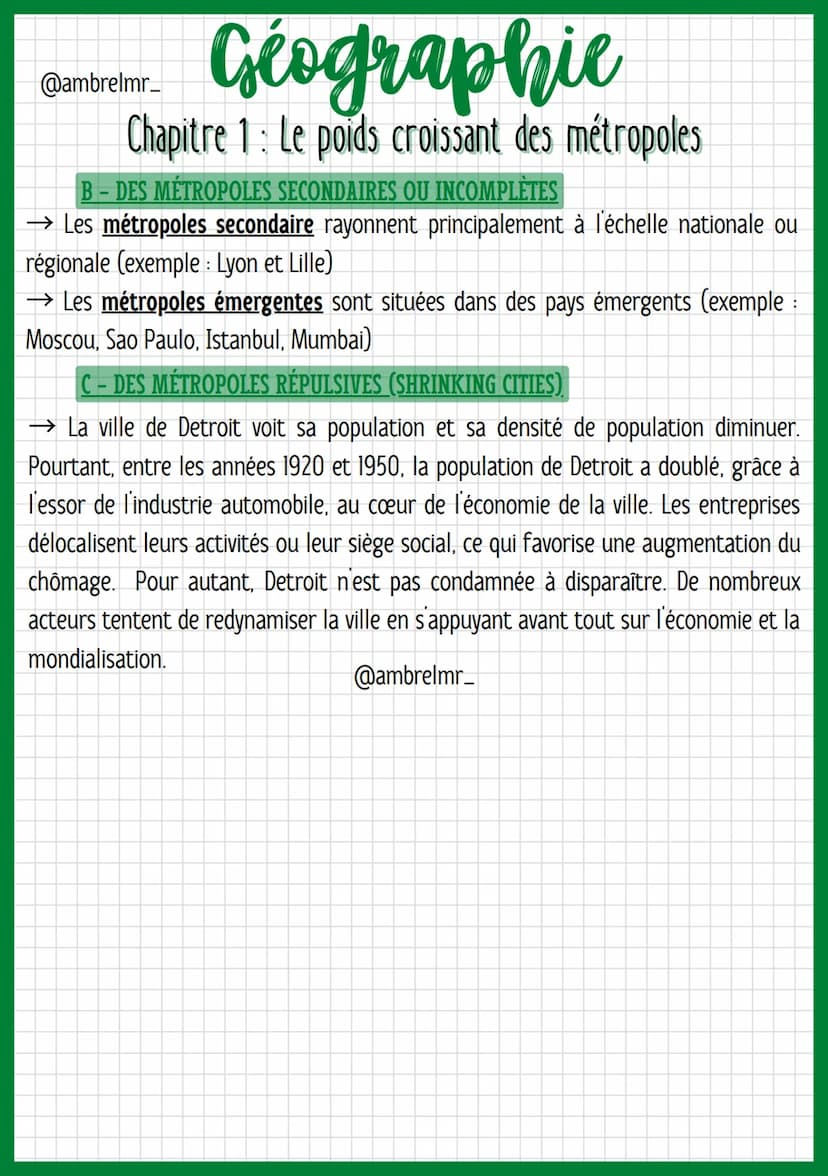 Géographie
Chapitre 1: Le poids croissant des métropoles
@ambrelmr_
→ La mondialisation est le processus d'ouverture des économies nationale