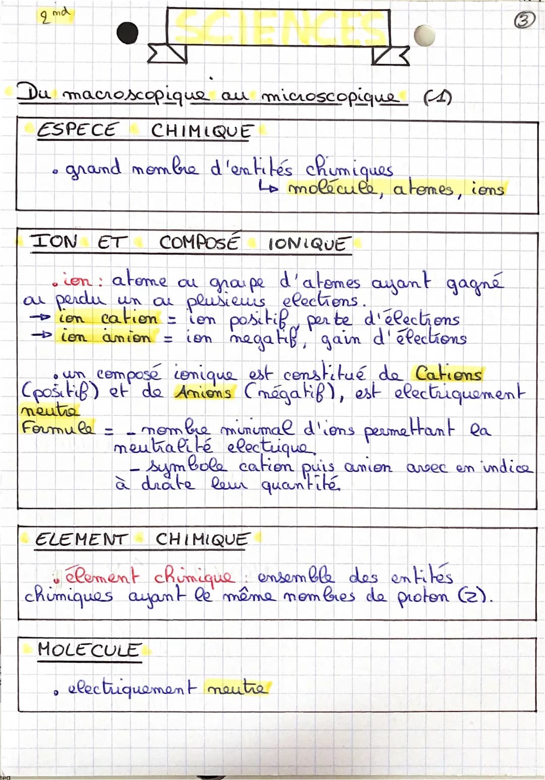 teg
2nd
Du macroscopique au microscopique (1)
ESPECE CHIMIQUE
grand nombre d'entités chimiques.
•
ION ET COMPOSE
IONIQUE
。ion: atome ou grou