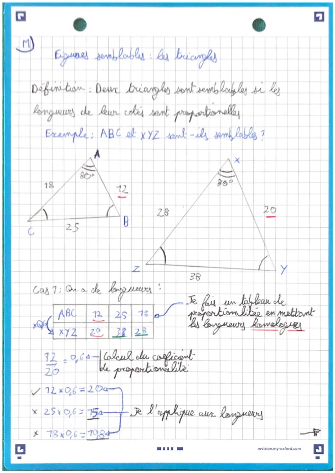 M
# Figunes semblables: les triangles

Definition: Deux briangles sont semblables si les
longueurs de leur colés sant proportionelles.

Exem
