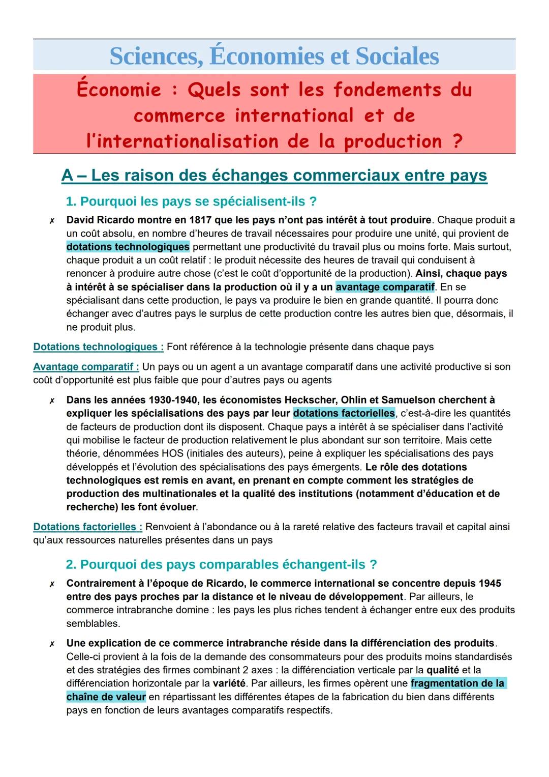 Les Principes du Commerce International et de la Globalisation de la Production