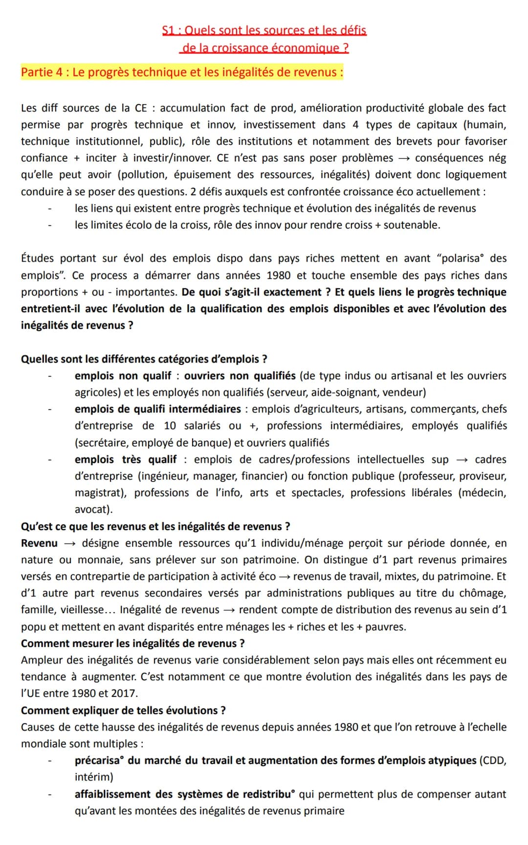 S1: Quels sont les sources et les défis
de la croissance économique ?
Partie 4: Le progrès technique et les inégalités de revenus :
Les diff