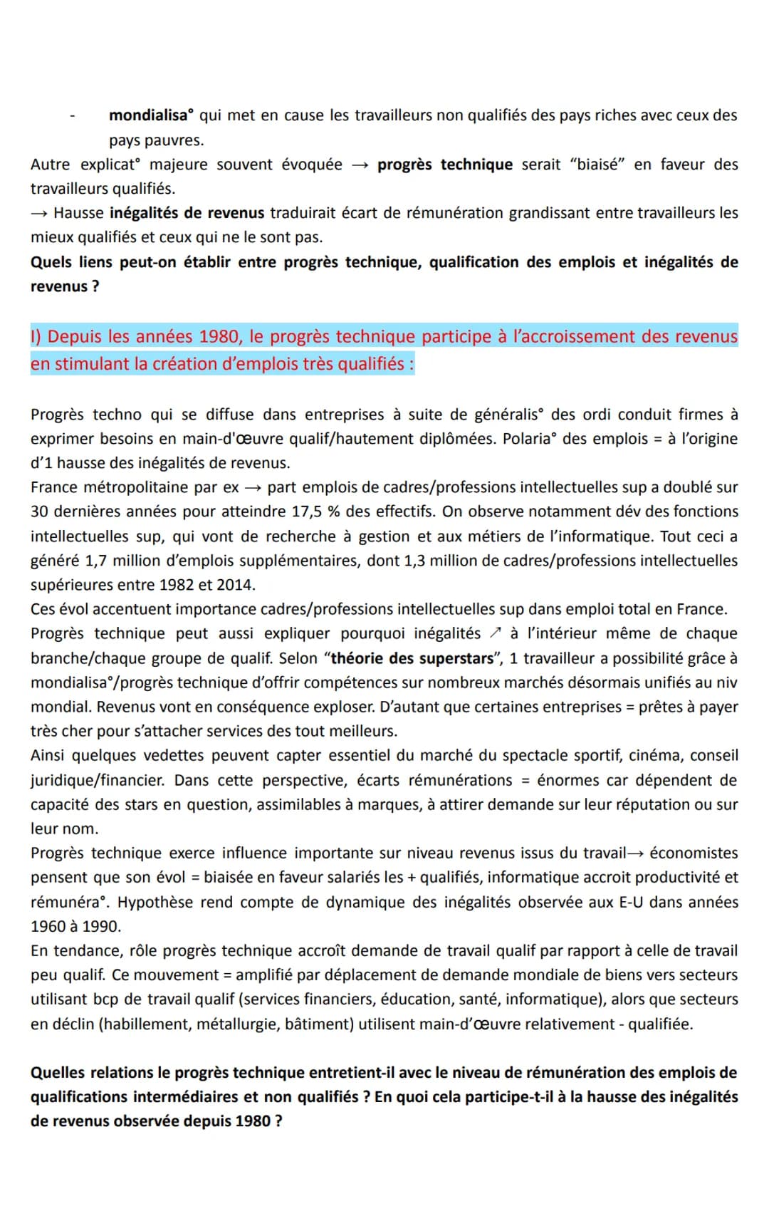 S1: Quels sont les sources et les défis
de la croissance économique ?
Partie 4: Le progrès technique et les inégalités de revenus :
Les diff