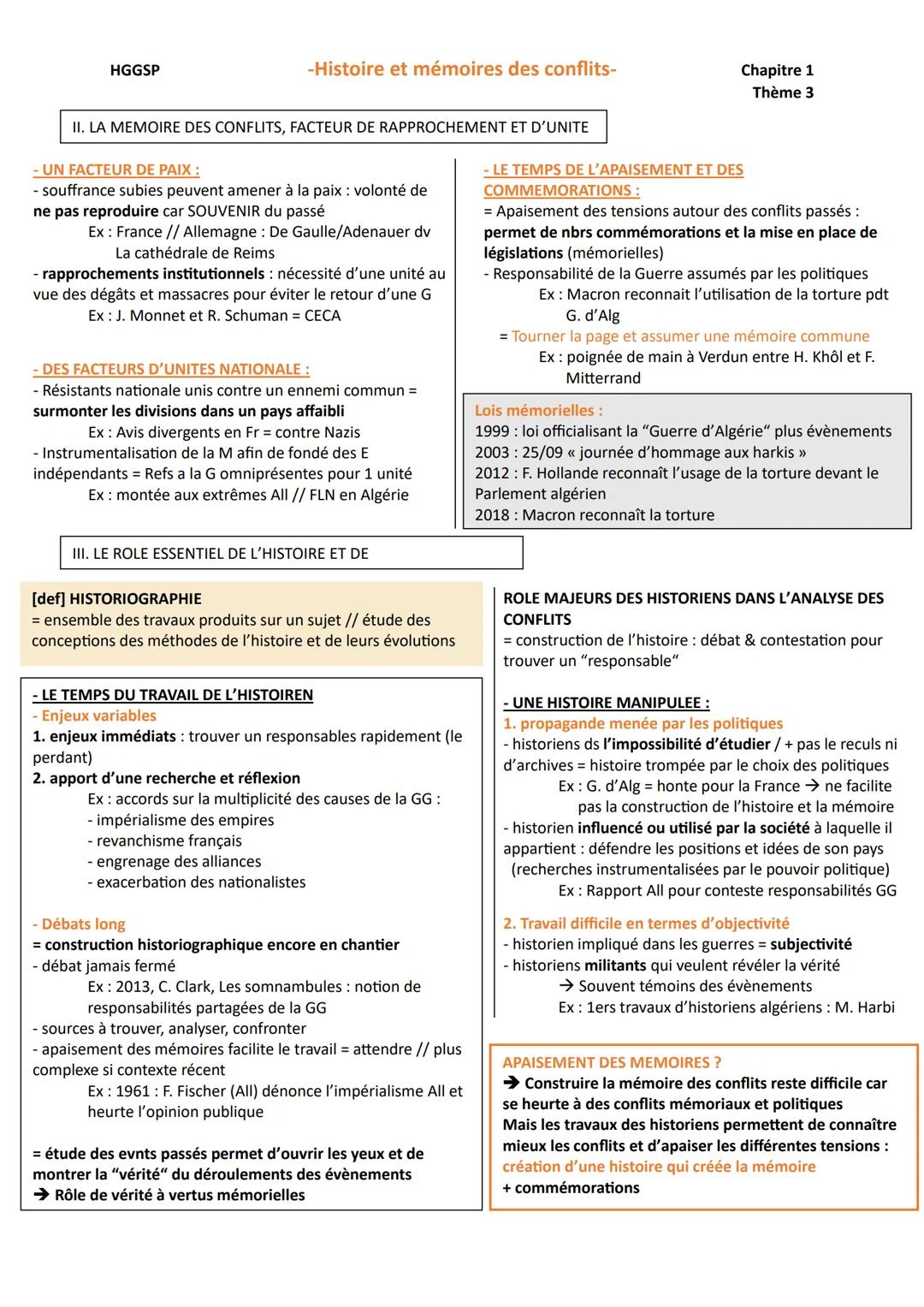 HGGSP -Histoire et mémoires des conflits- Chapitre 1
Thème 3
Conflits et guerre
= Histoire et mémoire
= évènements marquants pour les Etats 