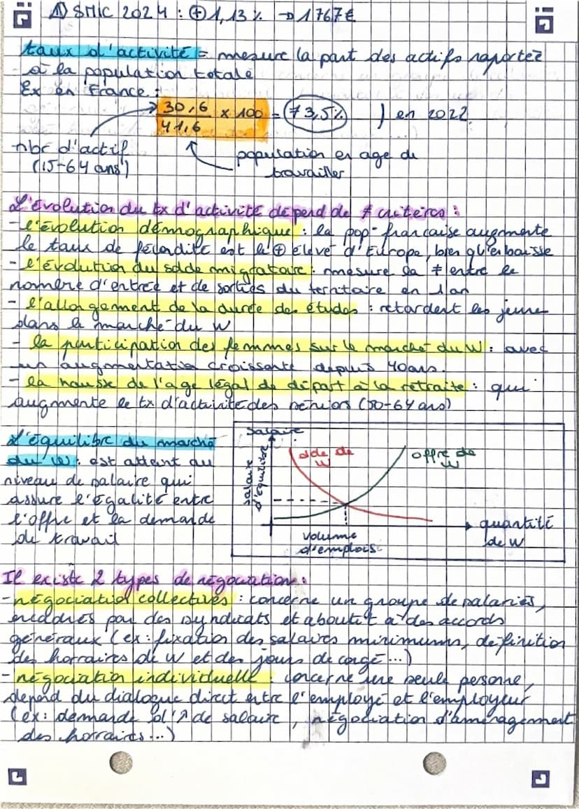 --- OCR Start ---
ECO
L'offre et la demande de
edap 5
travail
la demande de W (pens Economique) = correspond à l'ofhe
d'emplois par les E° (