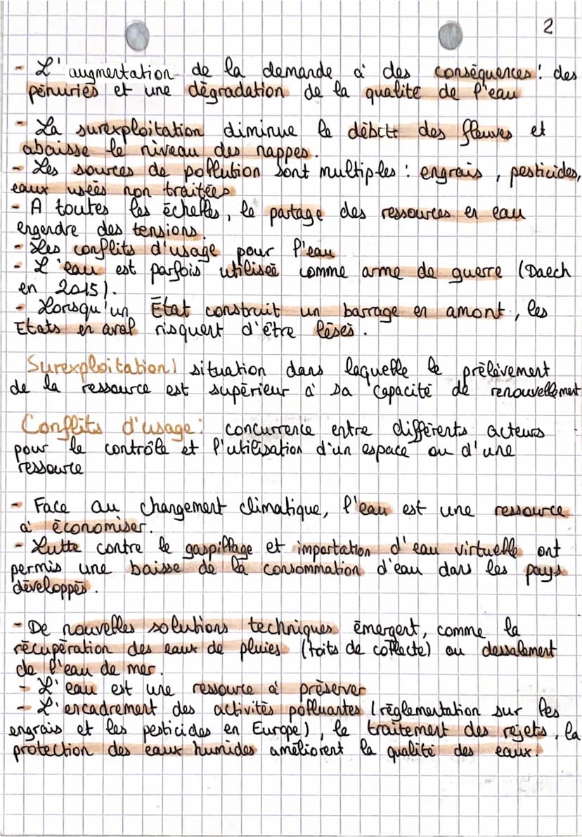 ~~Chapitre 20
Des ressources majeures
sous pression
T
Cours
I- L'eau une ressource majeure sous pression.
- L'eau douce est inégalement dist
