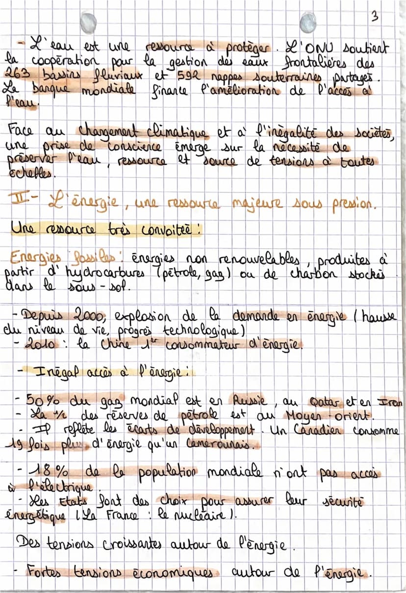 ~~Chapitre 20
Des ressources majeures
sous pression
T
Cours
I- L'eau une ressource majeure sous pression.
- L'eau douce est inégalement dist