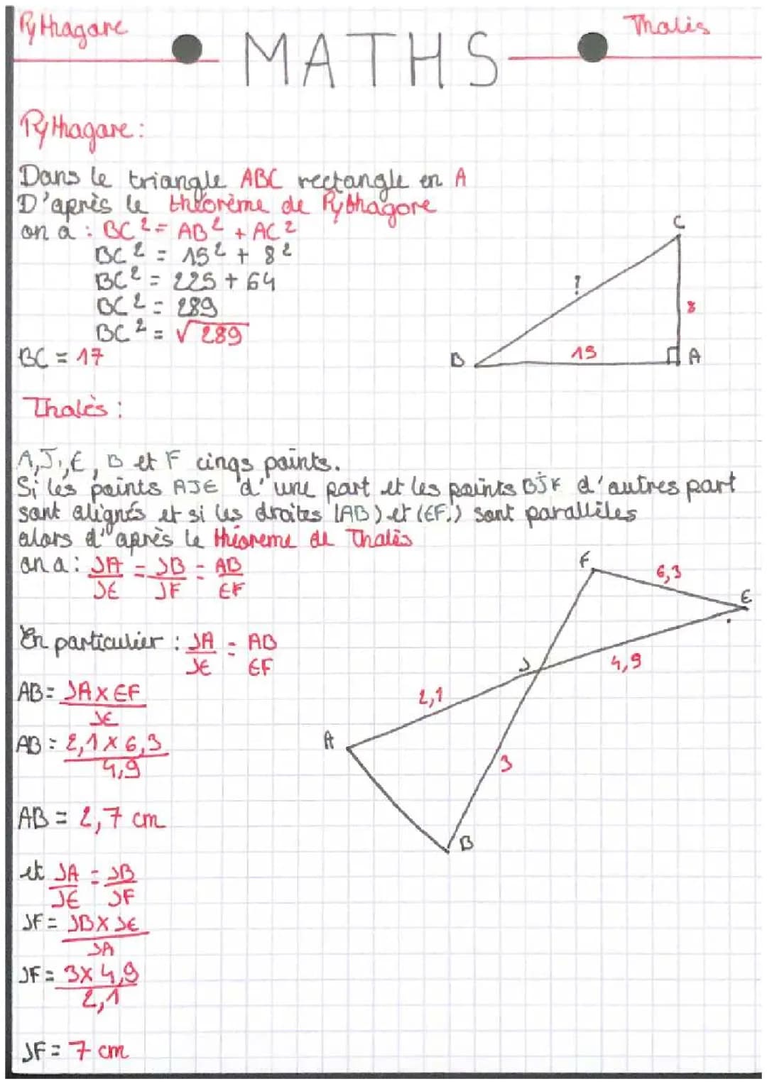 Pythagore et Thalès 3ème : Théorèmes, Réciproques et Exercices