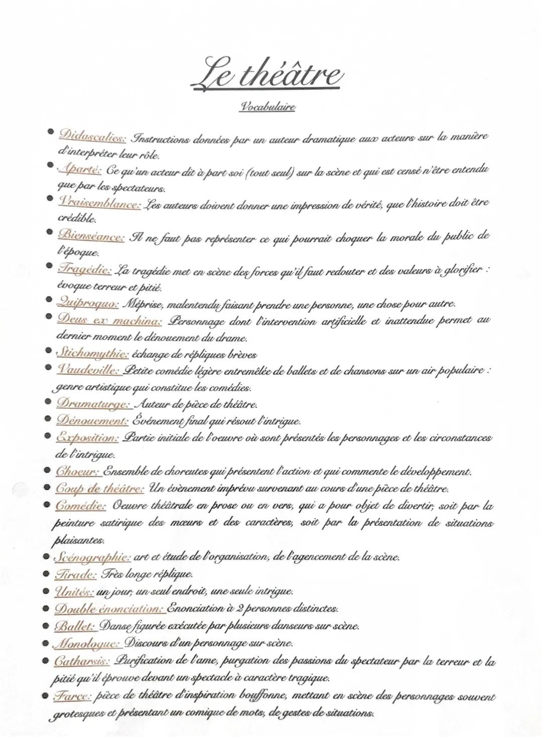 Vocabulaire du théâtre 5ème PDF: Lexique Français Facile pour 3ème et 4ème